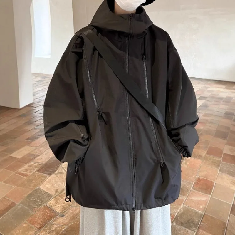 

Jackets Women Unisex Hooded Coats Zippers Casual All-match Gothic Solid Loose Leisure Street Style Fashion Women Men Top