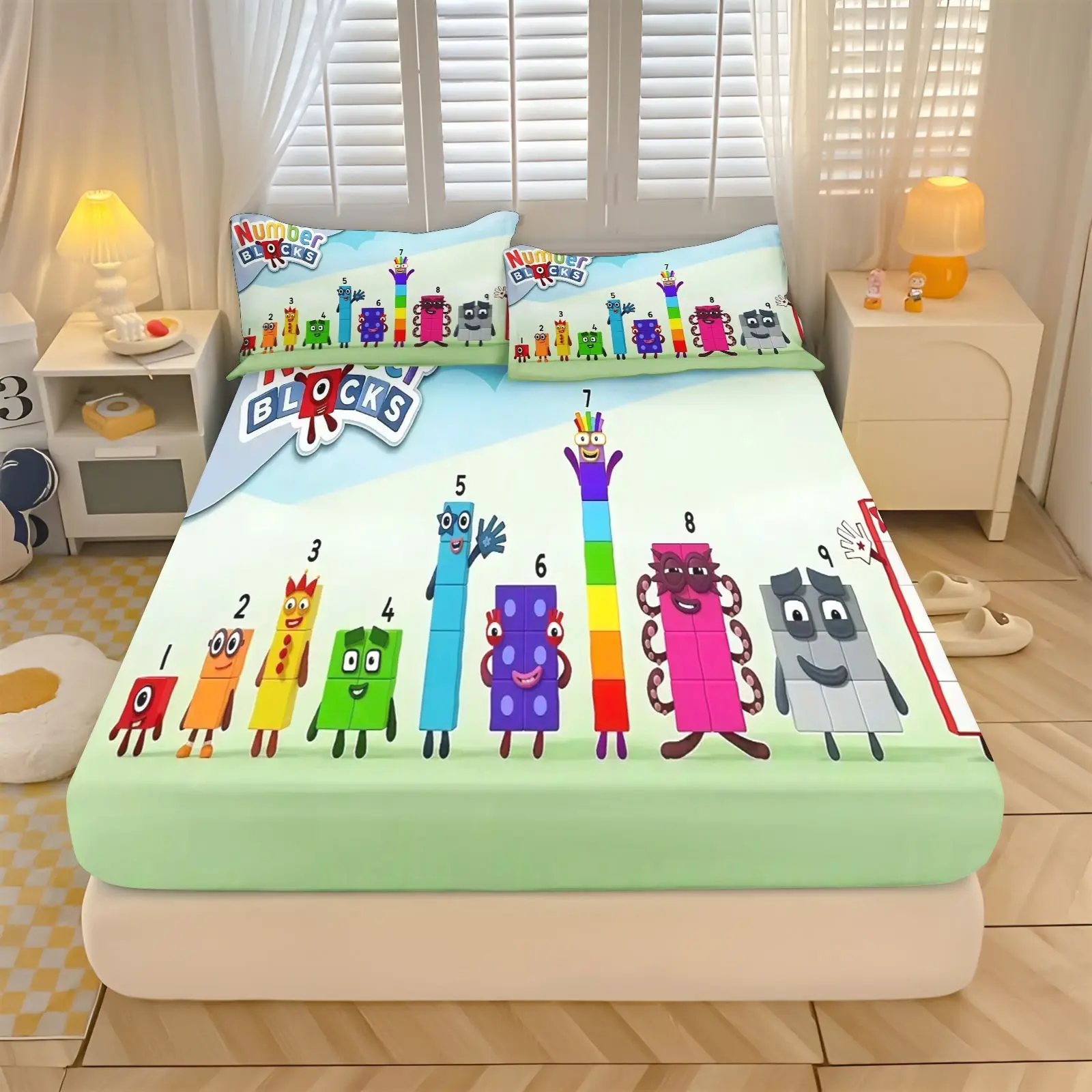Numberblocks Fitted Sheet 3pcs Bedding Set Cute Educational Cartoon Number Print Elastic Mattress Cover for Children Boys Girls