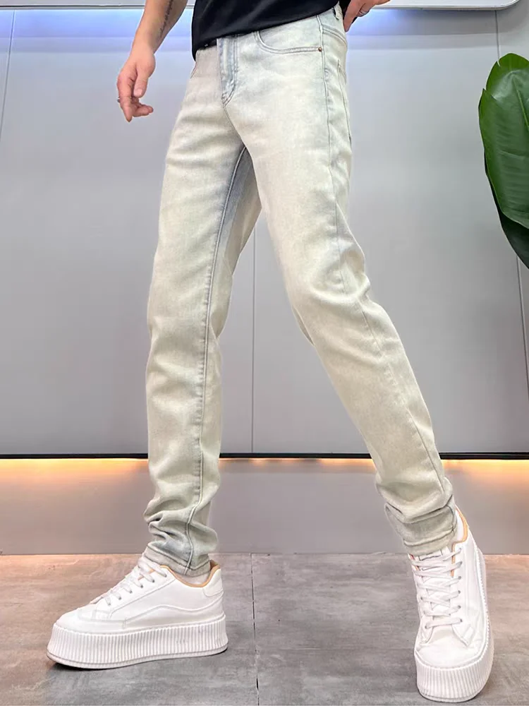 

Мужские джинсы в стиле ретро, весна-лето, новые модные эластичные облегающие длинные брюки, повседневные дышащие хлопковые полиэстеровые джинсы