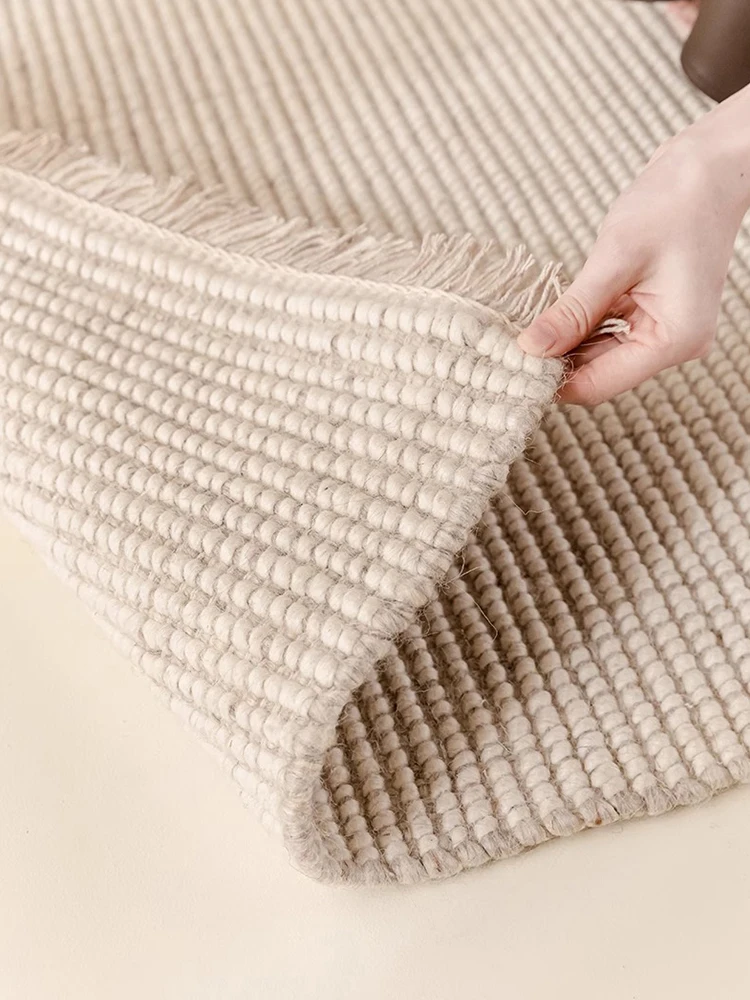 Imported India Wool Carpet Hand Woven No Glue High-end Area Rug Living Room Minimalist Luxury Cloakroom Bedroom Carpet Soft Mat