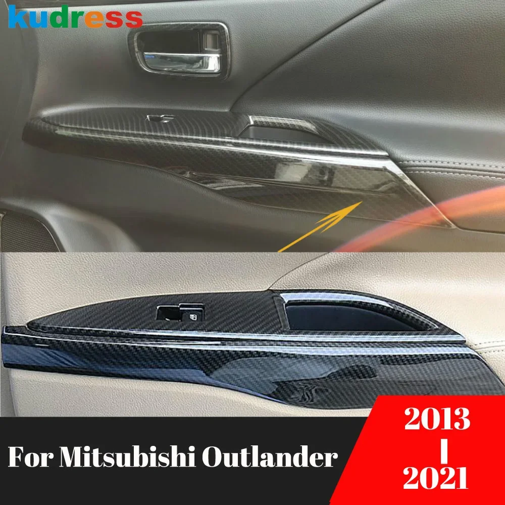 For Mitsubishi Outlander 2013-2019 2020 2021 Carbon Fiber Car Inner Door Armrest Handle Strip Cover Trim Interior Accessories