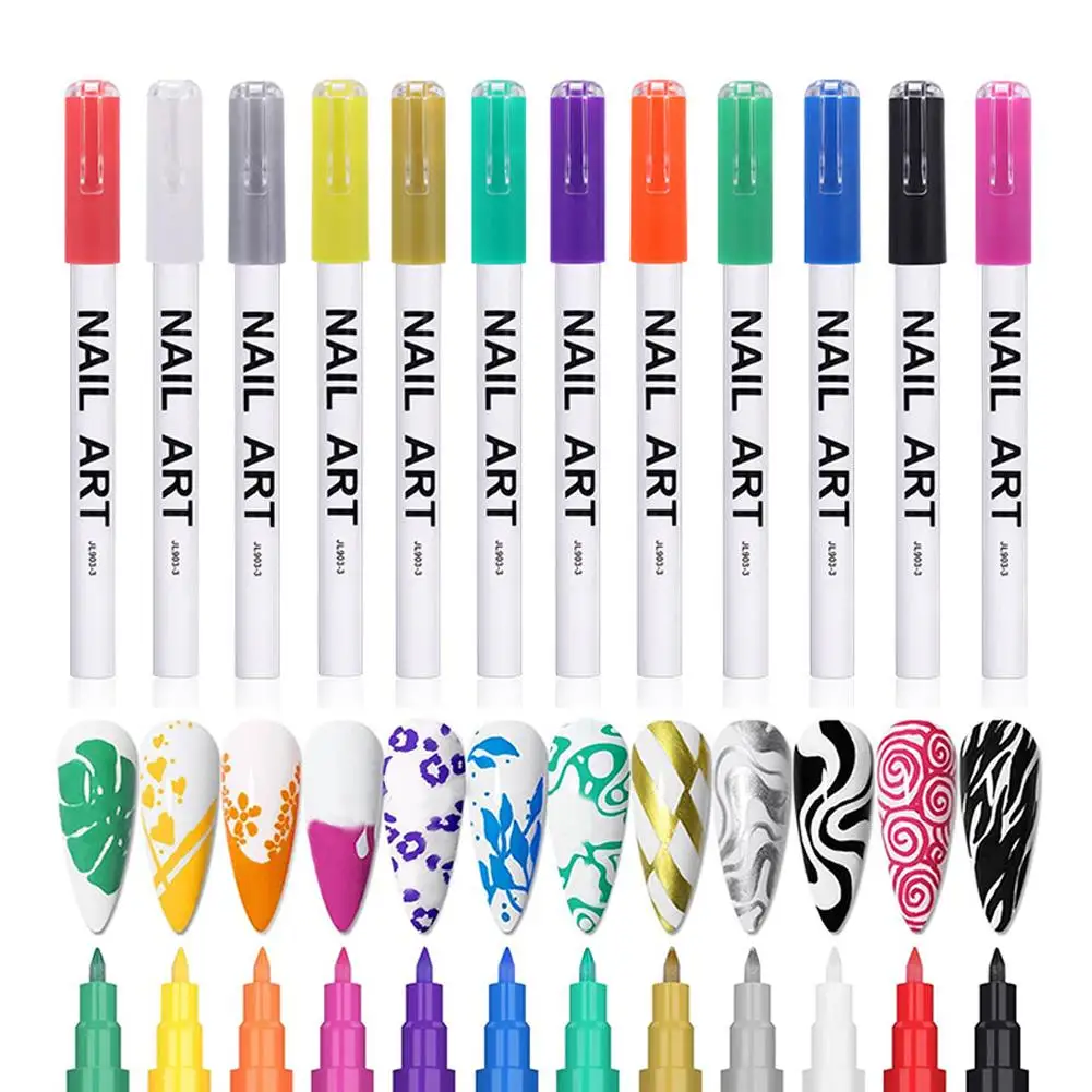 12 colori Nail Art Graffiti Penna Acrilico Fiore Onda Graffiti astratta Gel Disegno Linee fai da te Pittura per unghie Strumenti a strisce Nail E5y8