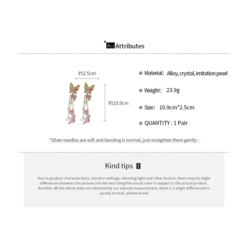 Butterfly Flower Crystal Tassel Earrings for Women Korea Sweety Long Drop Earring Fashion Temperament Luxury Designer Jewelry