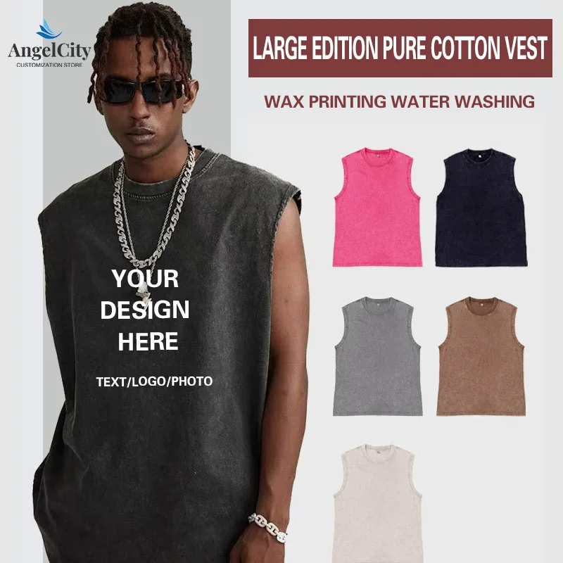 

Персонализированный мужской жилет из стираного хлопка с логотипом для спортзала, хлопковая спортивная футболка без рукавов для бега, пляжа, свободная футболка с принтом