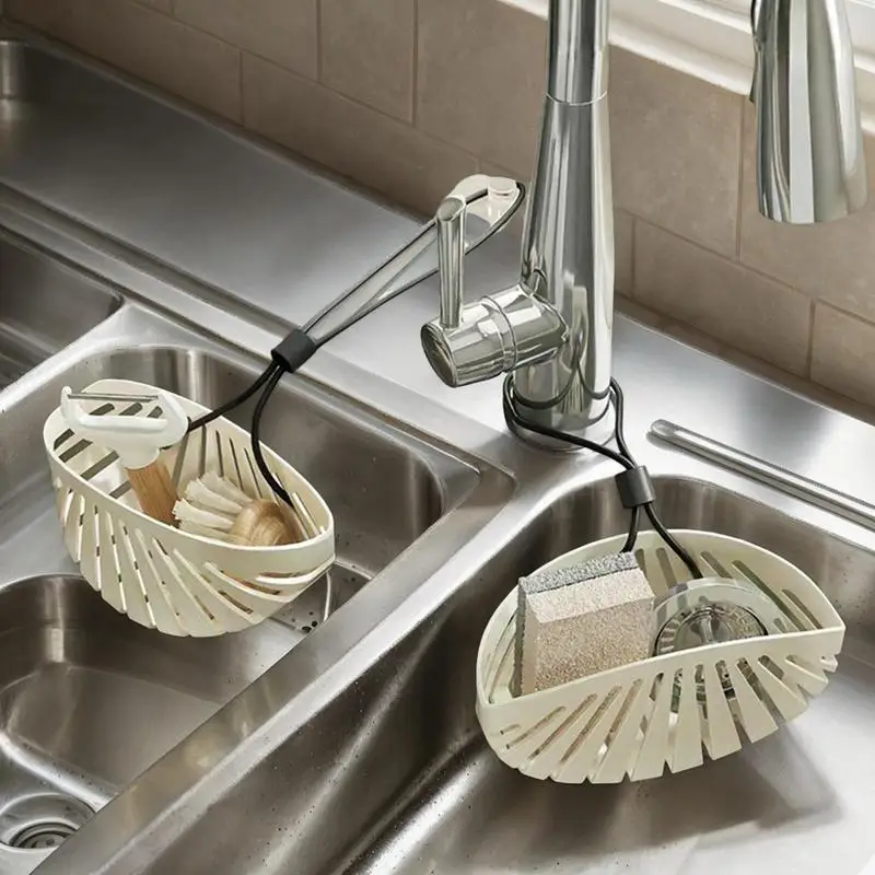 Sponge Holder For Sink Shell Kitchen Sink Organizer Kitchen Sink Shelf With Lanyard Soap Sponge Drain Rack For Vegetable Washing