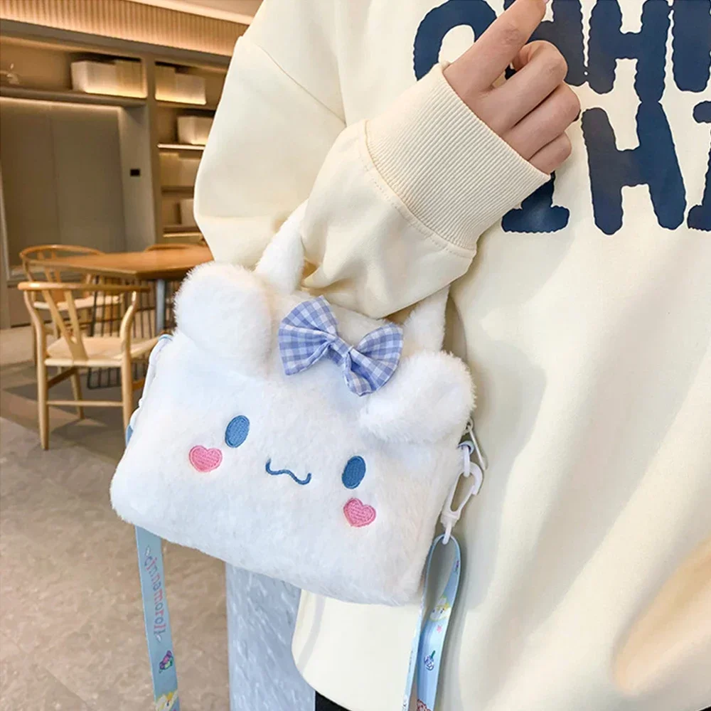 MINISO Disney Sanrio Plush Bag Kawaii Kuromi Cinnamoroll Melody Cartoon Anime Handbag Crossbody Cosmetic Travel Storage Bags