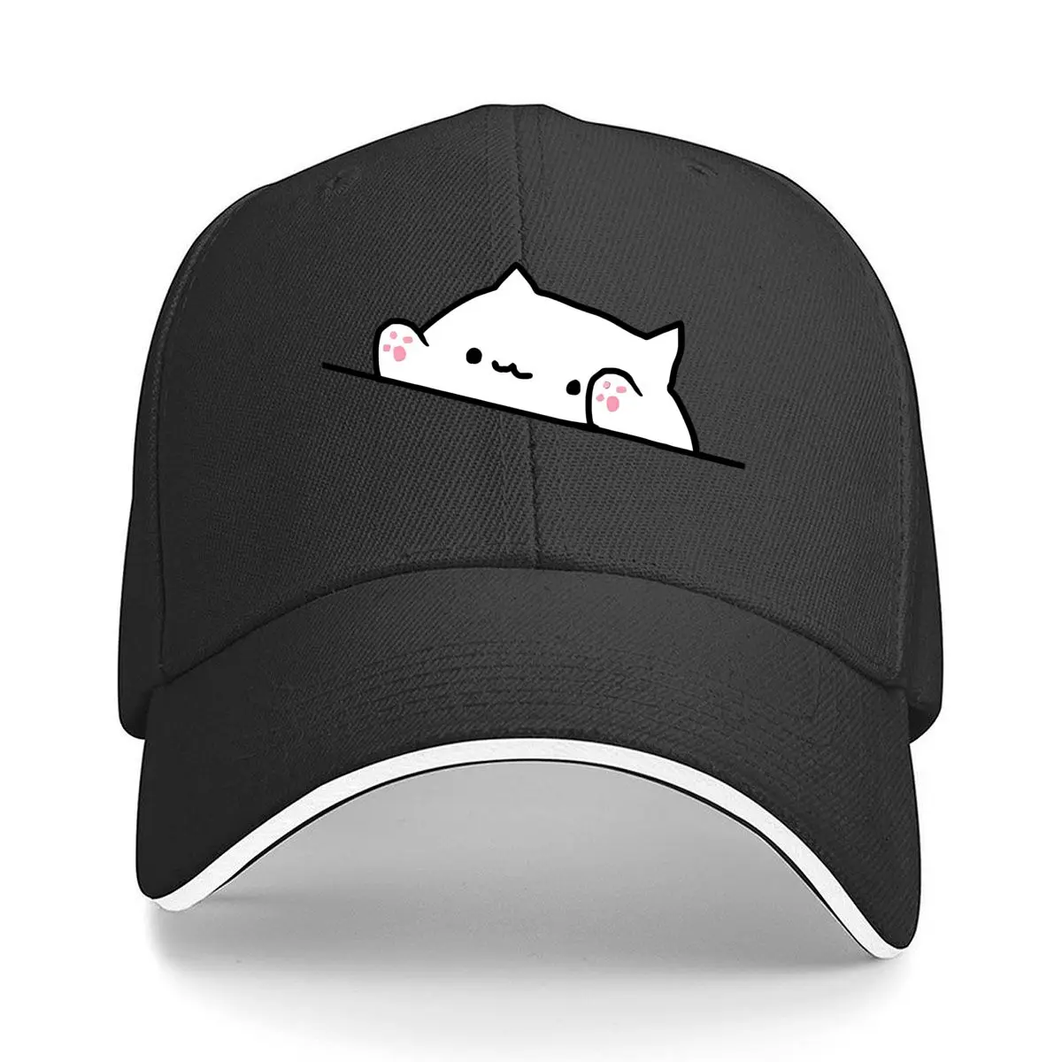 Cute Peeking Cat Kawaii Cartoon Outline Sandwich Baseball Cap