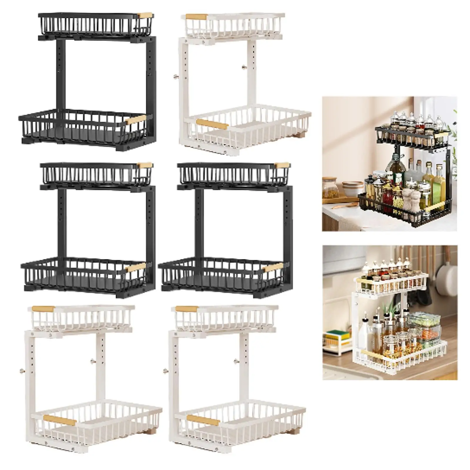 Kitchen Under Sink Organizer Countertop Five Adjustable Height with Slide Out