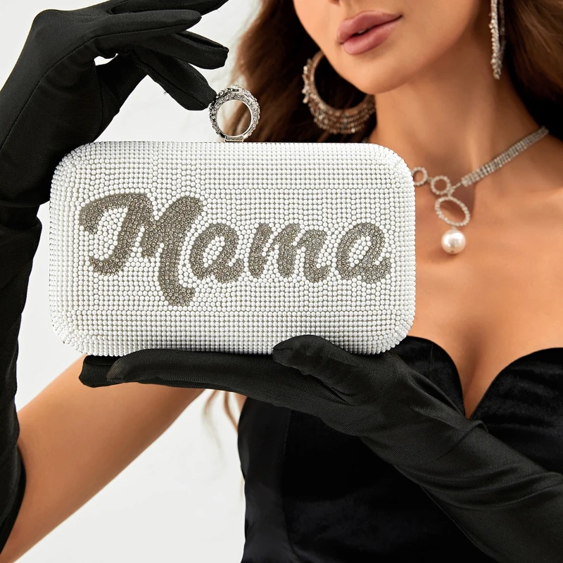 

Классическая белая свадебная сумка, женская сумка с бриллиантами и буквами XOXO MAMA, вечерние сумки для матери невесты с бриллиантами, жемчужный кошелек, женский подарок