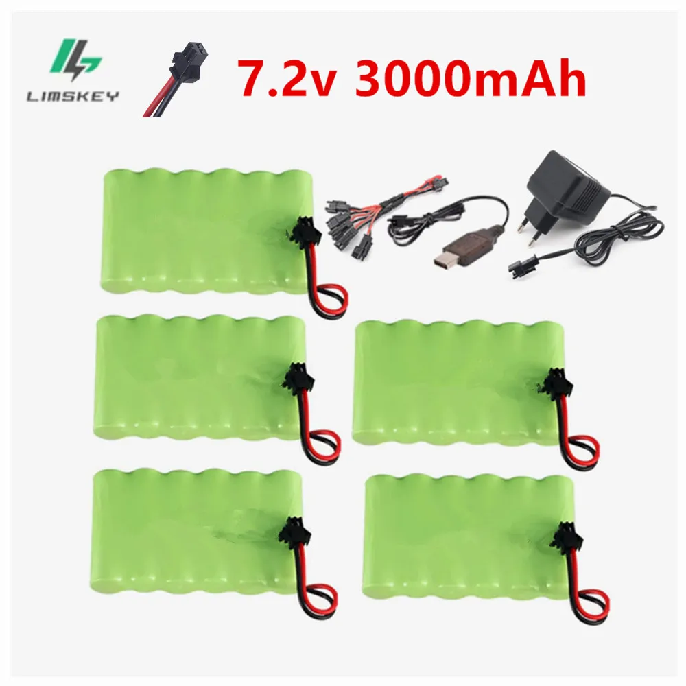M model NIMH Battery 7.2V 3000mah Battery with Charger set For Rc Toy Cars Boats Guns Ni-MH AA 2800mah 7.2v Rechargeable Battery