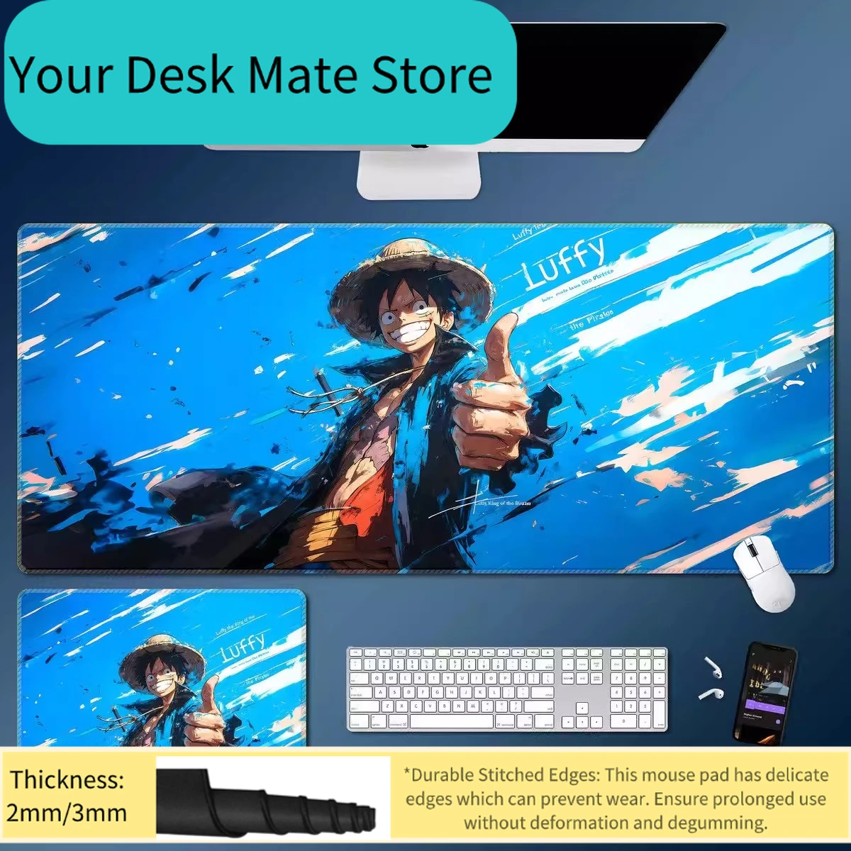 

Нескользящий и грязеотталкивающий коврик для мыши для мальчиков, большой коврик для мыши ONE PIECE с Луффи и Ророноа Зоро, коврик для клавиатуры, аниме-периферия, настольный коврик
