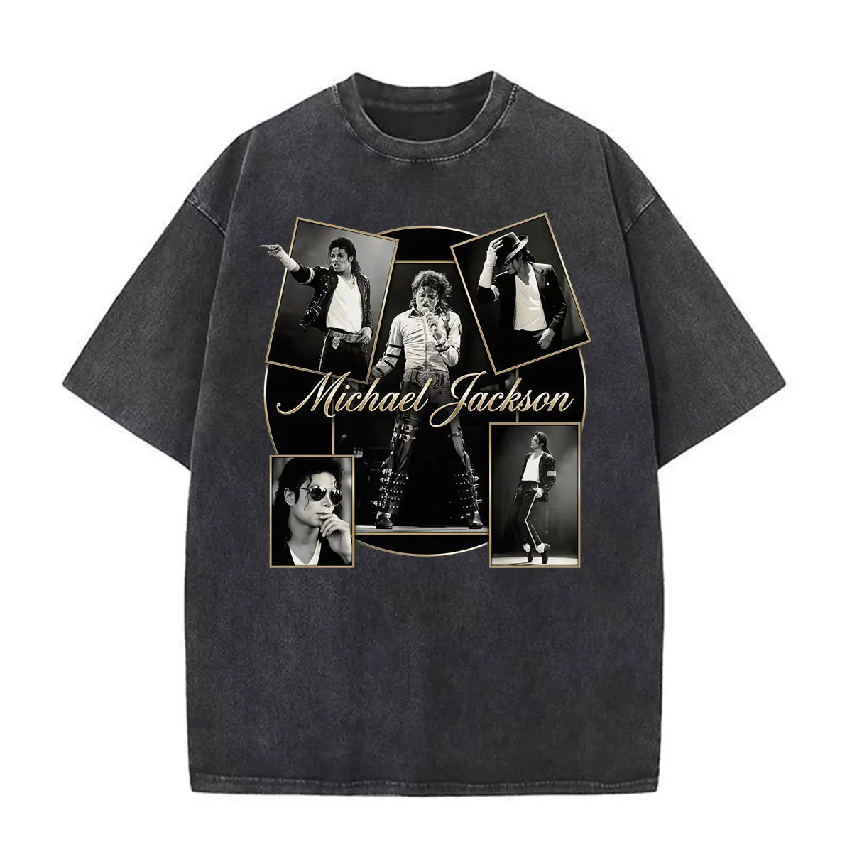 King of Pop Halftone Pop Star Tee Shirt Michael Jackson Vintage Washed T-shirt Men's Women Fashion 90s Hip Hop Oversized T Shirt