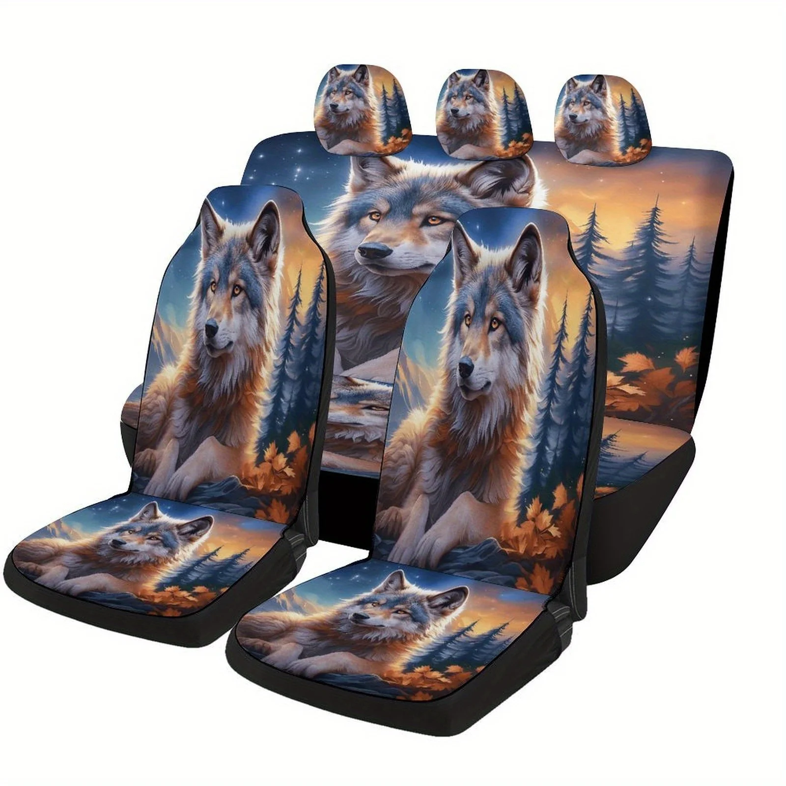 Wolf In Twilight Car Seat Covers Set - Full Coverage, Durable, Machine Washable, Fit For Most Cars, Trendy Novelty Decorative P