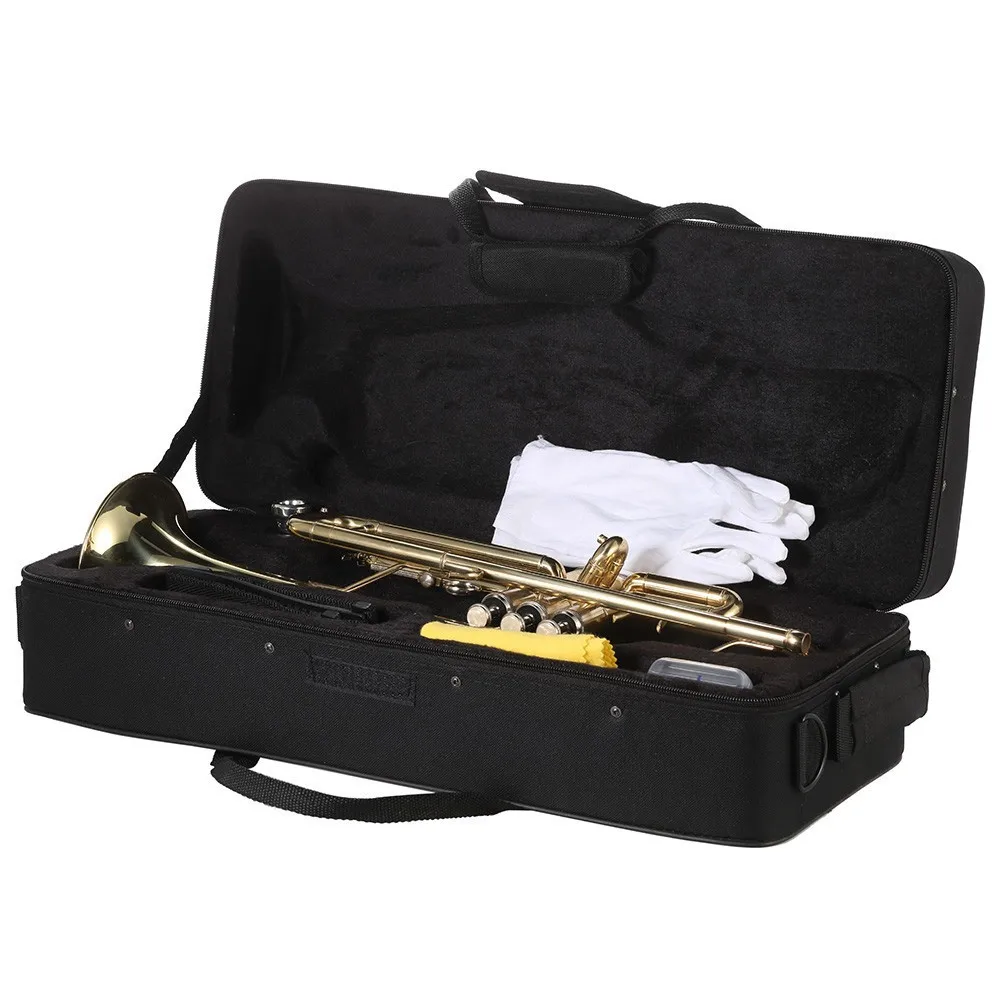 Trumpet Bb B Flat Brass Gold-painted Exquisite Durable Musical Instrument with Mouthpiece Valve Oil Gloves Strap Case