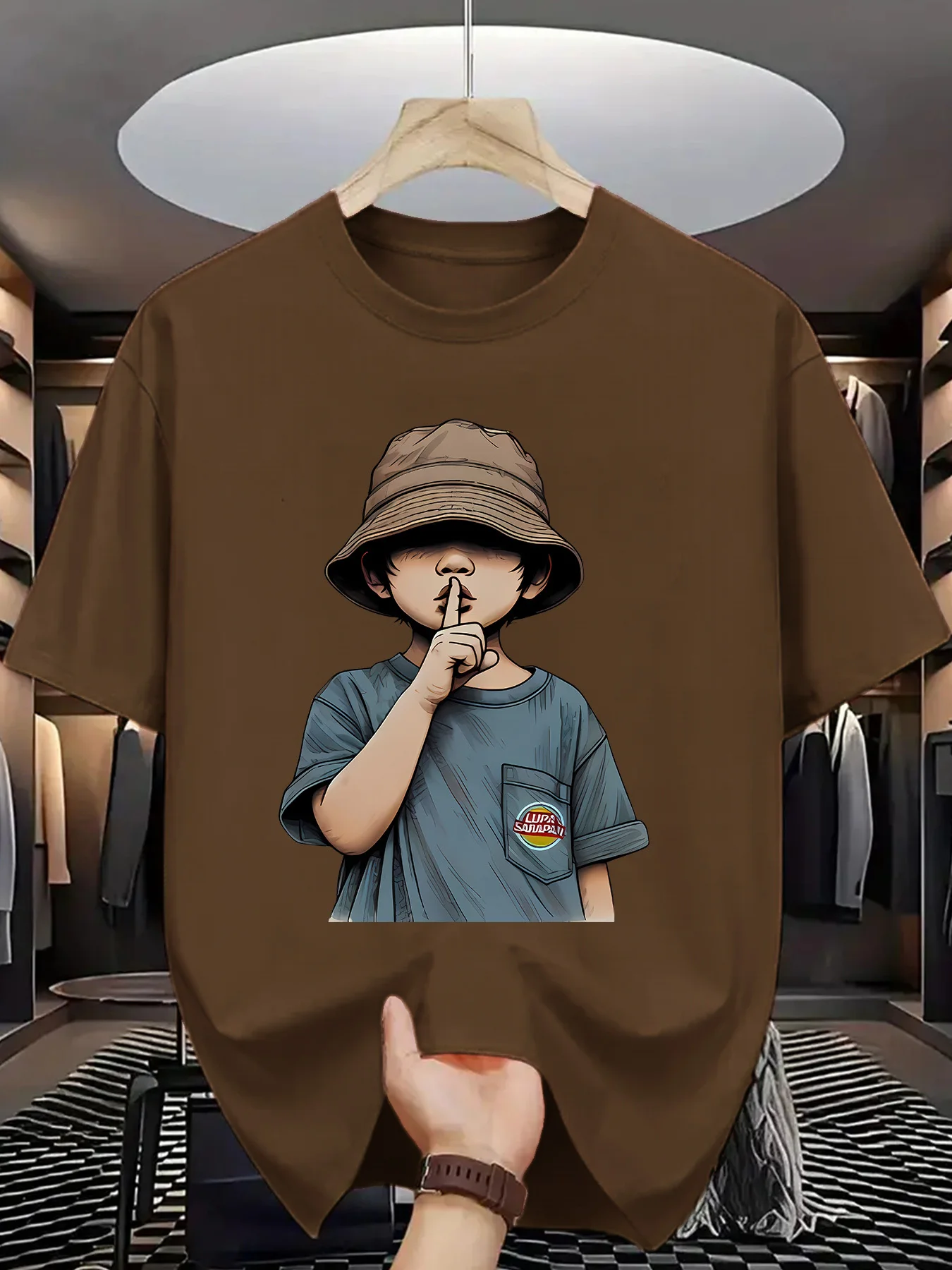 Summer men\'s 100% pure cotton sports casual loose fit plus cartoon pattern printed comfortable round neck short sleeved T-shirt