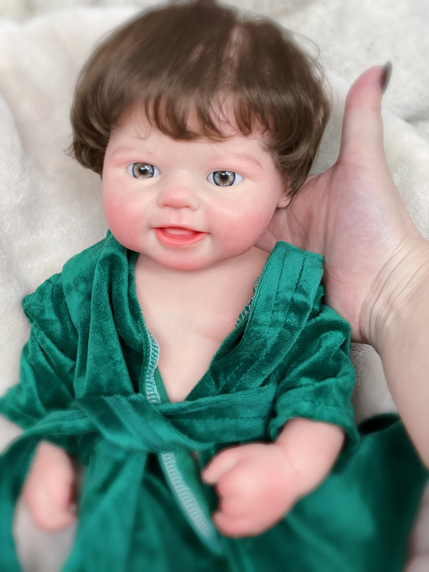 16Inch Open Eyes Solid Silicone Bebe Reborn Boy Washable Silicone Doll With Rooted Hair Handmade Lifelike Realistic Reborn Doll