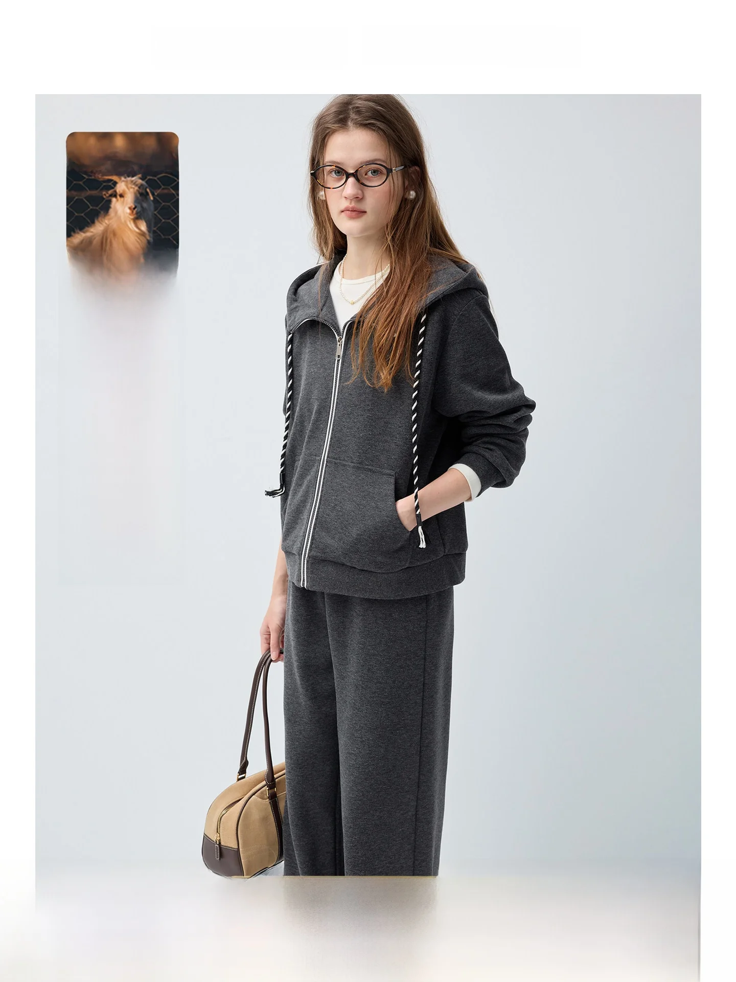 

Rui plus Size Women's Wool Hoodie Sweatshirt Casual Matching Pants Winter Slimming Ensemble Korean Style Straight Cut