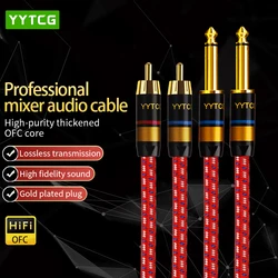 YYTCG 1 Pair OFC Hifi 6.35mm do kabel RCA HI-End kabel Audio Hifi 2Rca do podwójnego 6.5mm do wzmacniacza konsoli miksera