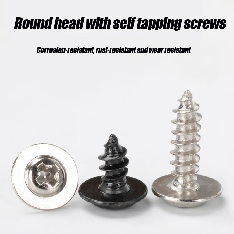 Phillips Round Washer Head Tapping Screw M1.2-M4 Stainless Steel Cross Round Head With Gasket (meson) Self Tapping Screw PWA