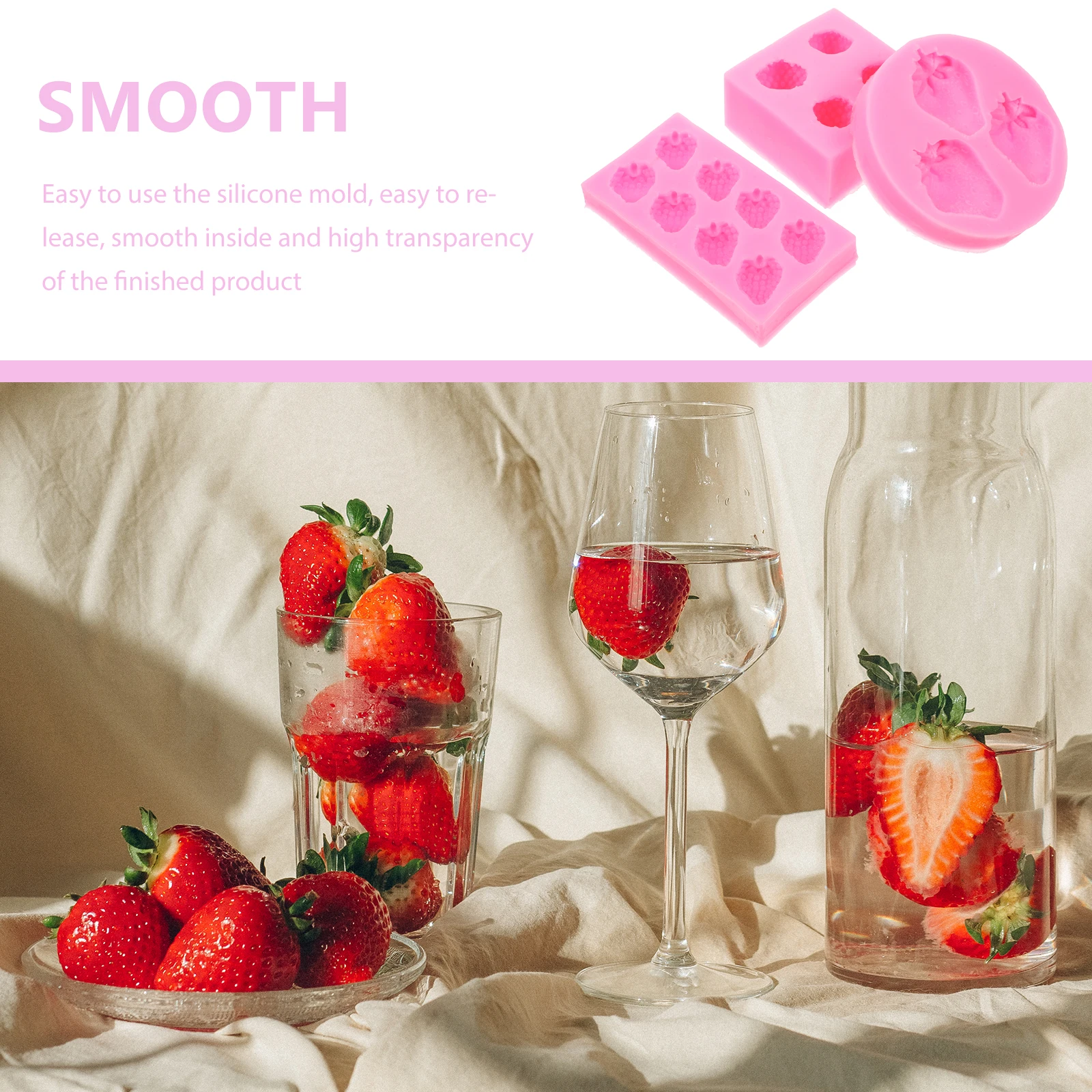 

3pcs Strawberry Silicone Mold Diy Craft Epoxy Fondant Chocolate Cake Decoration Demoulding Tool For Home Bakery Supplies Smooth