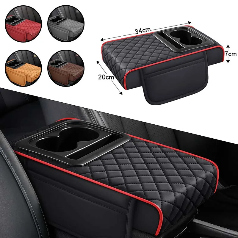 Car Armrest Storage Box with Cup Holder Center Console Organizer Heightening Cushion for Vehicle Interior Organization