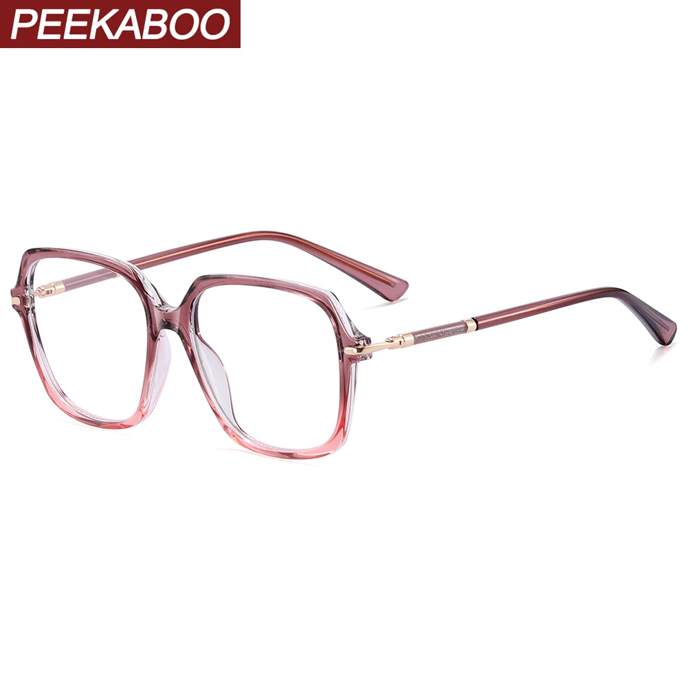 Peekaboo clear lens big glasses anti blue light TR90 female square glasses frame women fashion black transparent decoration