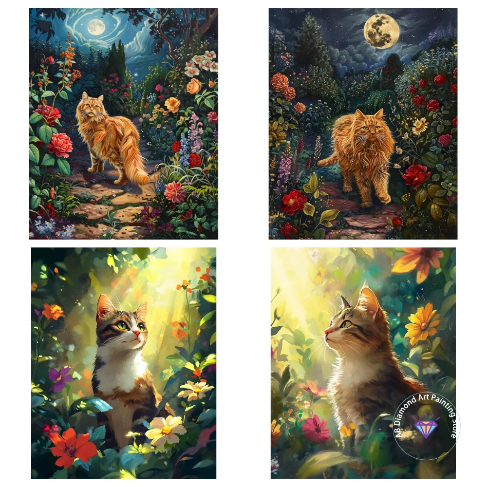 

Flower Cat Animal AB Diamond Painting Kit Square Round Diamond 5D DIY Mosaic Handmade Art Adult Exquisite Gift Crafts Home Decor