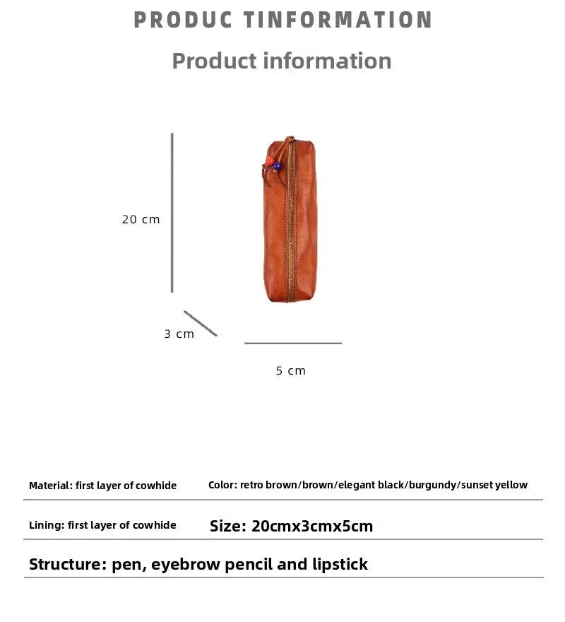 حالة قلم رصاص الجلد الطبقة العليا الجديدة مع كيس تخزين سعة كبيرة ، كيس نظارات الجلد الأصلي ، حالة قلم رصاص السحاب الرجعي #6