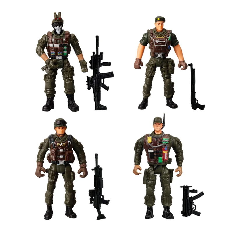 4Pcs/Set Soldier Command Mini Figures Action Modern Army Combat Game Figures Model Toys Military Plastic Soldiers Children Gift