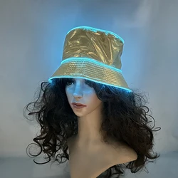 1 pc Adult Decorative Gold Bucket Hat Attractive Night Hats Glowing LED Caps Hats Flashing In The Dark Night