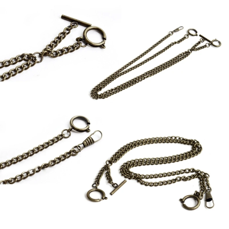 Pocket Watch Curb Link Antique T-Bar Watch Chain for Pocket Watch Keys Pendants