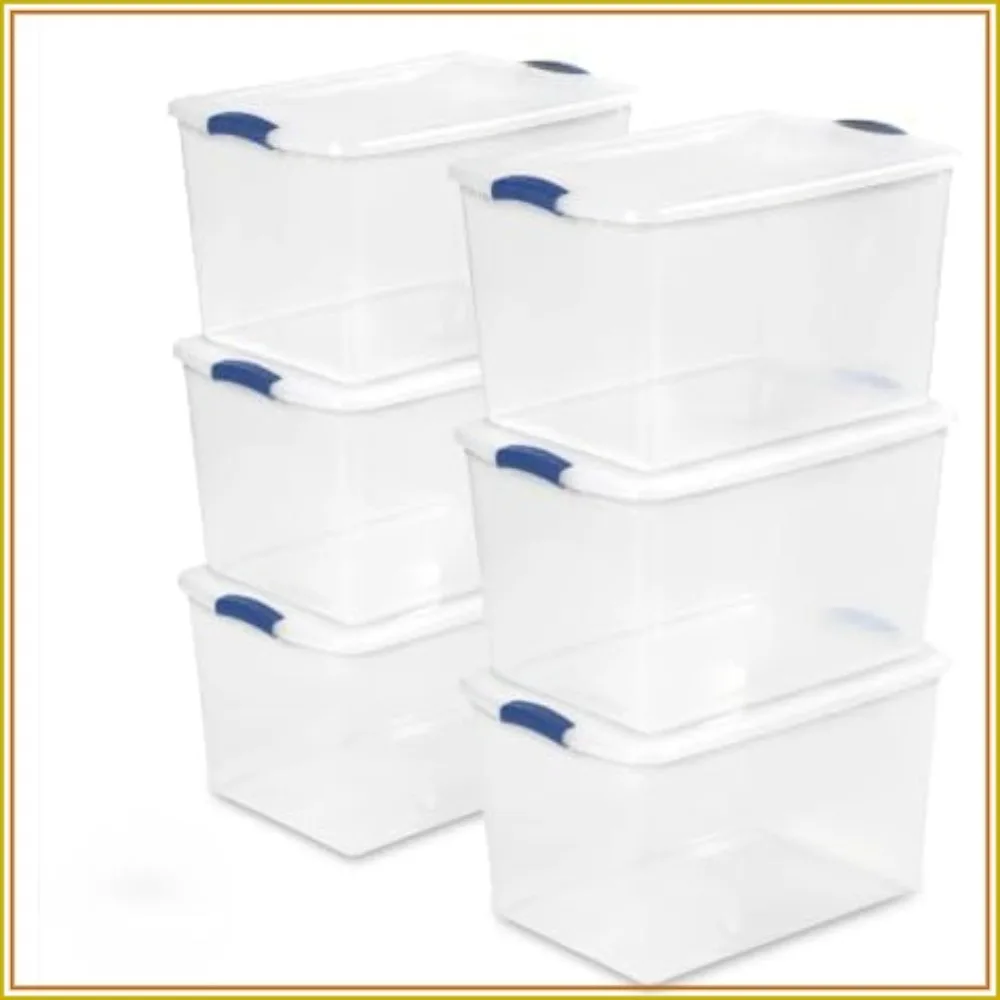 66 Qt Storage Bins 6-Pack, Clear Plastic Containers with Latching Lids