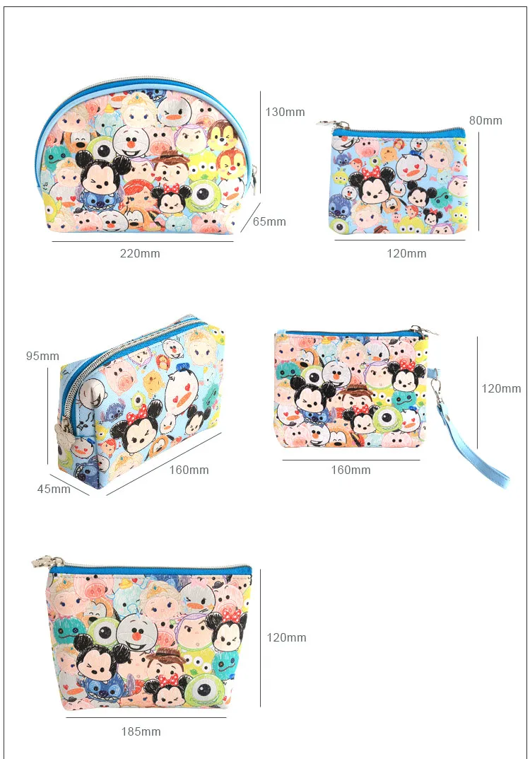 Disney Original Mickey Mouse Makeup TSUM TSUM Women Multi-Function PU Travel Storage Bucket Bag Makeup Bag Coin Purse