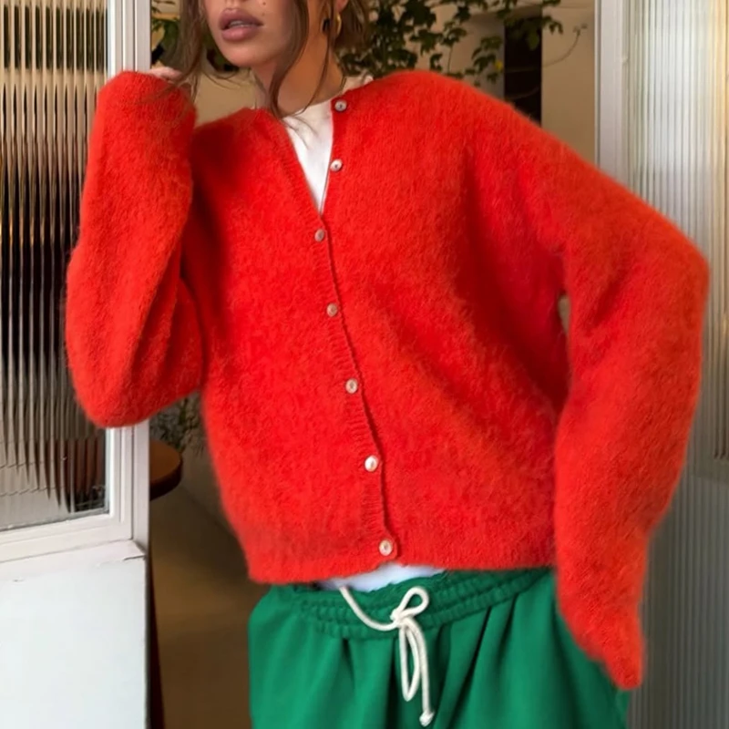 New Autumn Wool Short Cardigan 2026 O Neck Single Breasted Multi Color Women Sweater Warm Comfortable Long Sleeved Sweater Coat