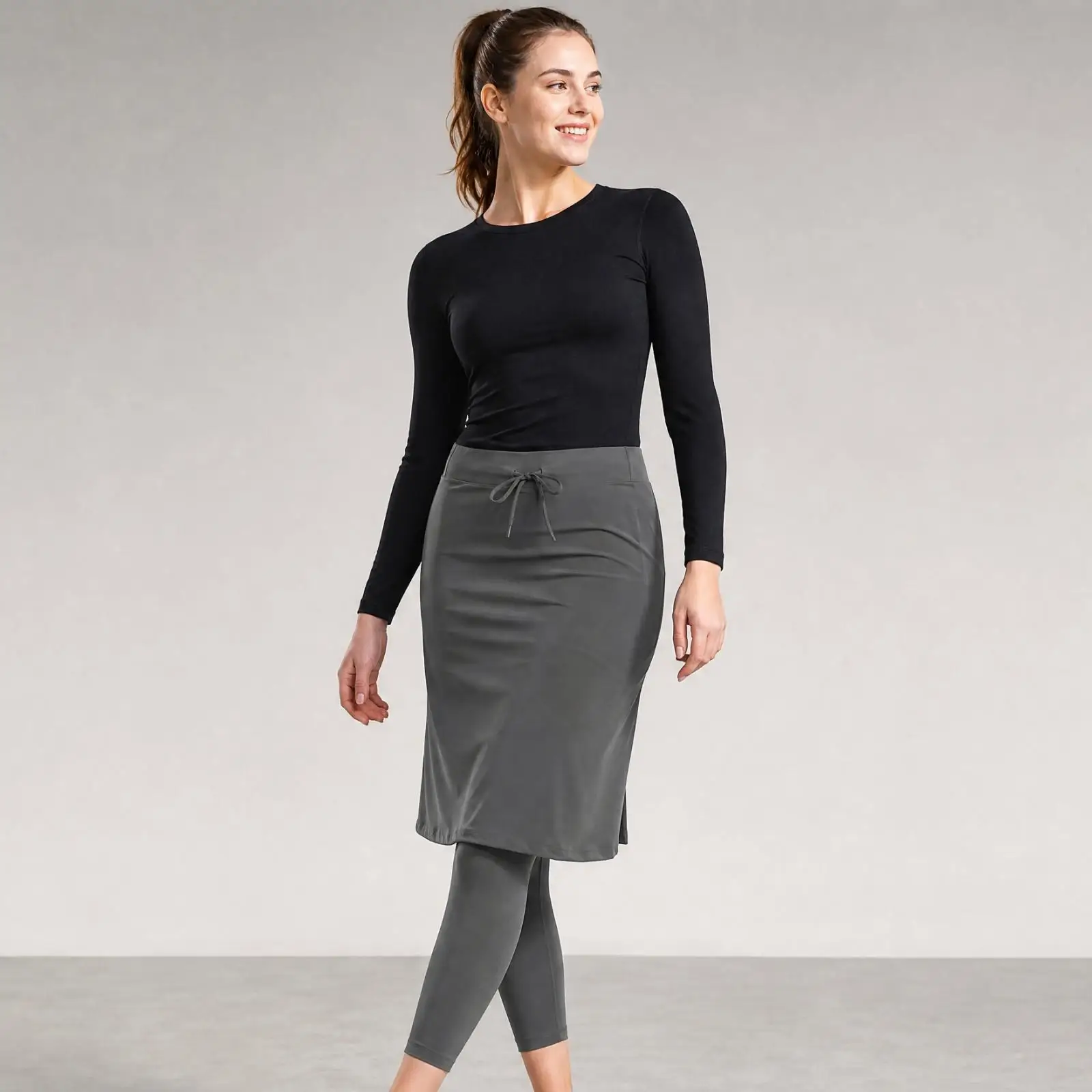 Women's Athletic Skort with Cropped Leggings Quick-Wicking Running Skort with Inner Pocket Elastic Waist Pilates Skirt with