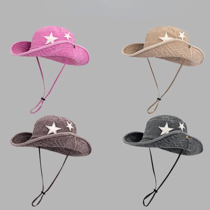 Retro Y2K Spice Girls Style Fisherman Hat Summer Cowboy Sun Cap Travel Photo Bob Panama Women Outdoor Hiking Sunshade Bucket Hat