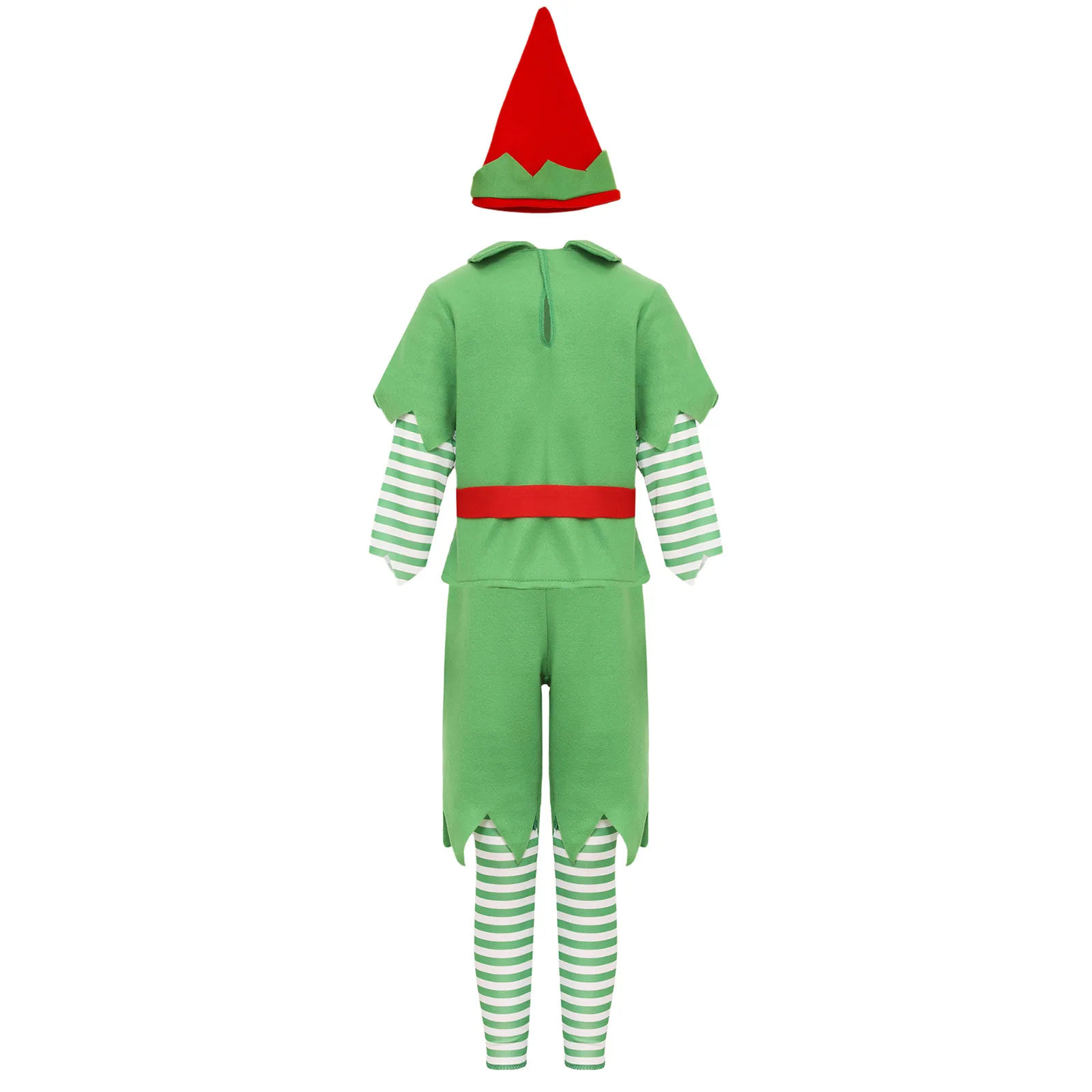 Kids Velvet Christmas Elf Costume Christmas Costume Outfit Long Sleeve Tops with Shorts Hat Waistband And Leg Warmer Costume Set