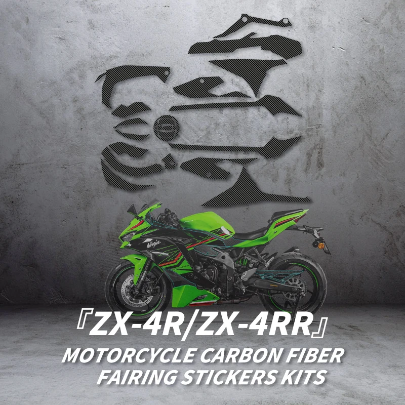 Kits de pegatinas de carenado de fibra de carbono para motocicleta, accesorios para KAWASAKI ZX4R ZX4RR, pegados en el cuerpo de la bicicleta, área de piezas de plástico