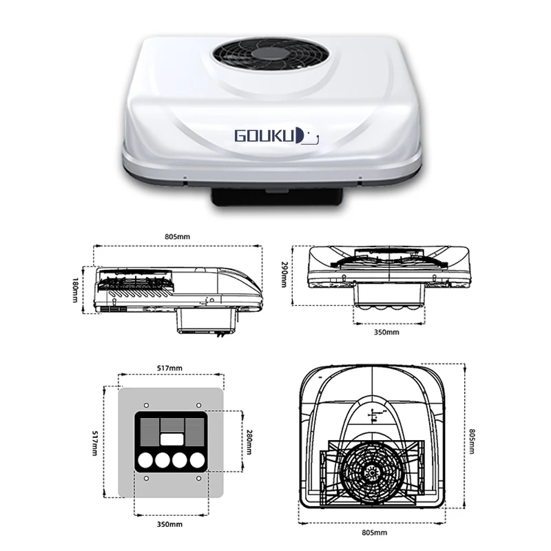 2200W Roof Rv Air Conditioner Electric Dc Vehicle Tractor Van Motorhome Air Conditioner Truck for Caravan,Camper Accessories