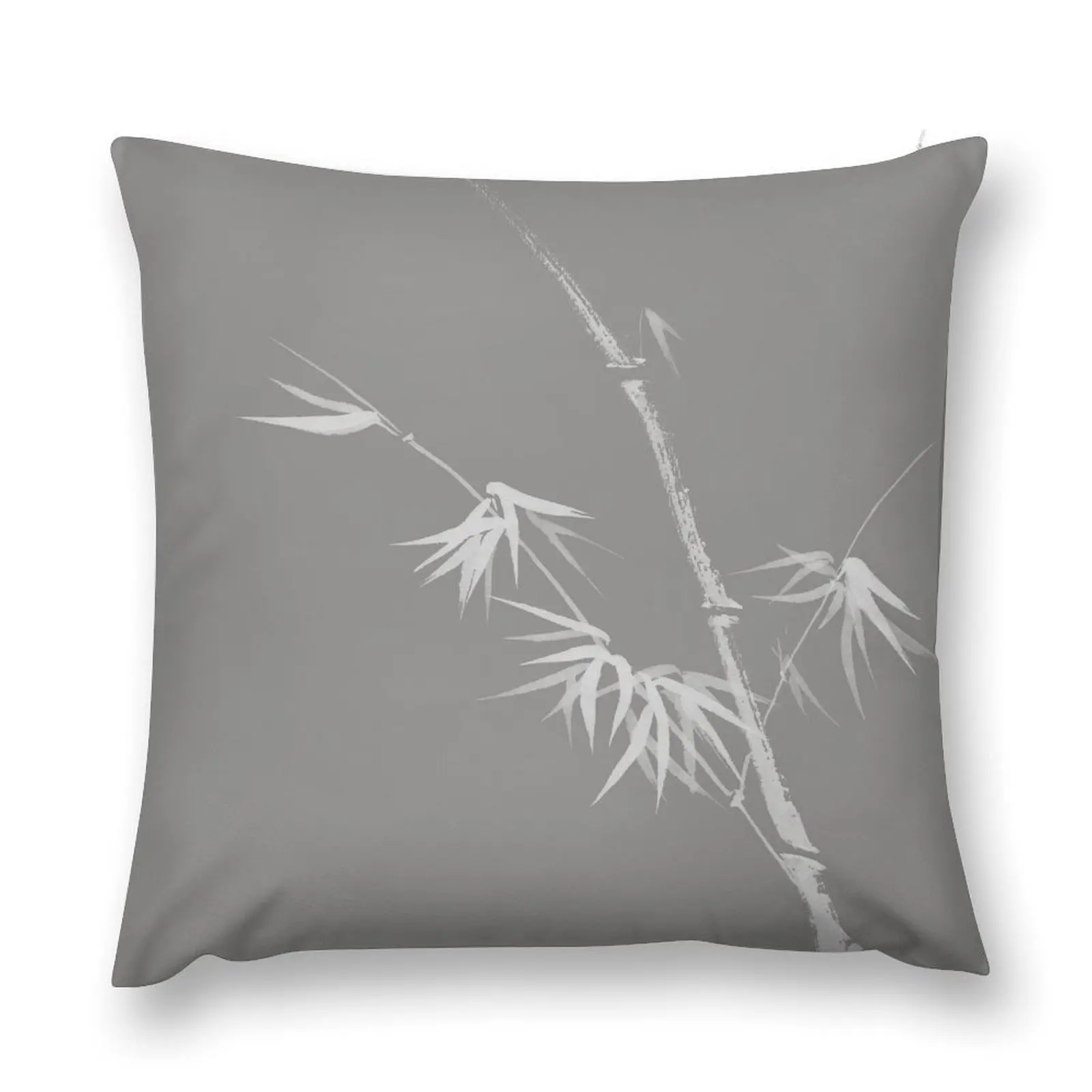 

Beautiful simple Japanese Zen artwork design of bamboo with young leaves on light gray background art print Throw Pillow