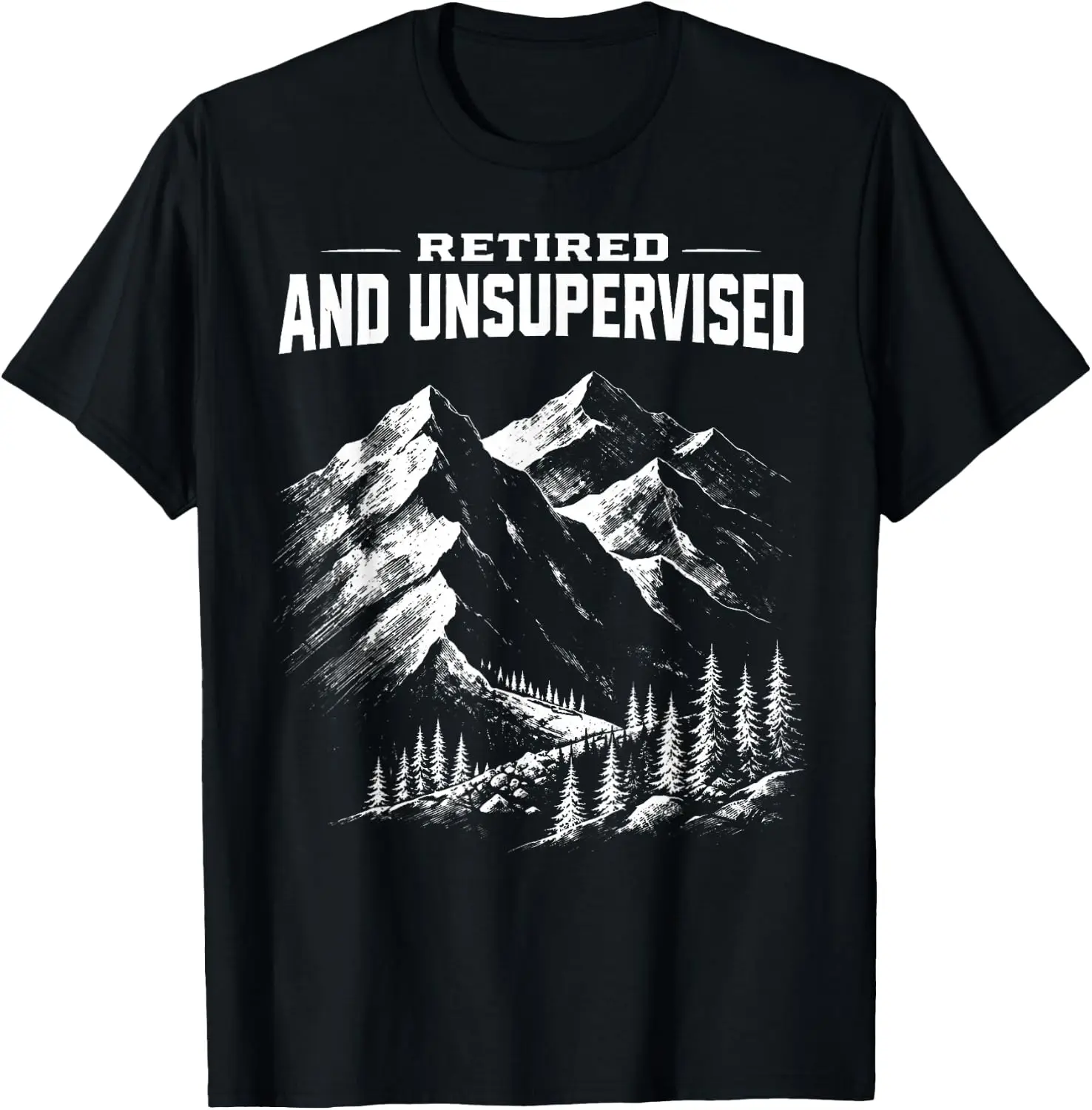 Retired And Unsupervised Mountain Funny Vintage T-Shirt vintage style tee  boxy fit tee black graphic tee 100% cotton men