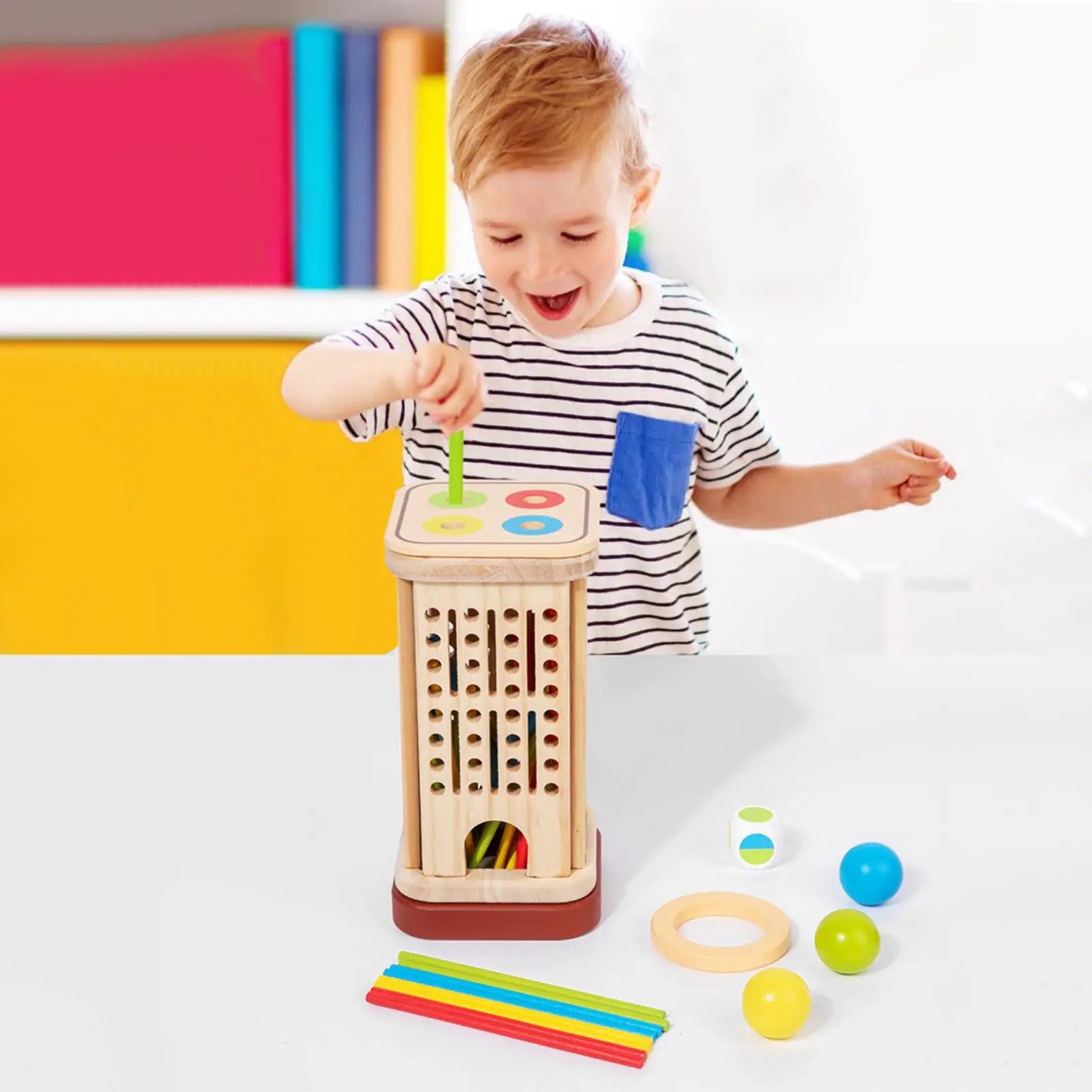 Juguete educativo de matemáticas Montessori para niños, juego de torre de palo de madera con palos, dados, palo de desarrollo de habilidades motoras