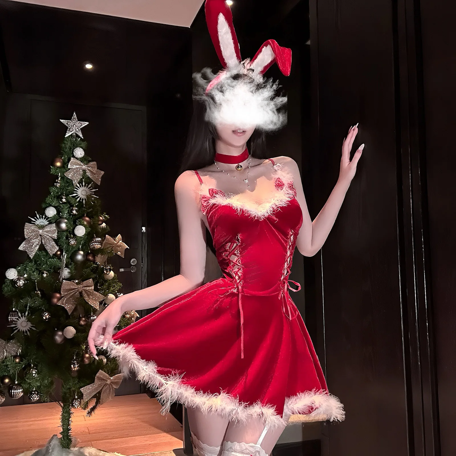 

New Chaomu fun Christmas fun theme sexy cos bunny side waist bow strap splicing pure desire backless