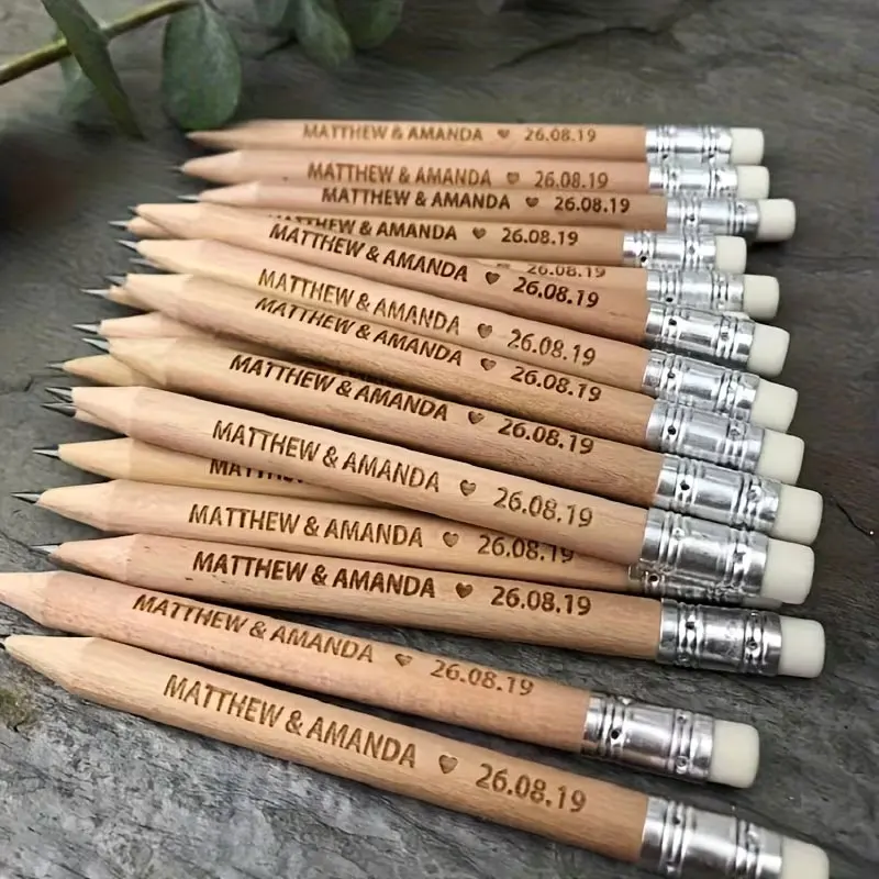 24/60/120 Customized Wooden Pencils for Weddings and Baptisms - Personalized Engraving, Perfect for Wedding Favors, Baptism Games, and Guest Gifts - Bulk Orders Available with Company Logos for Class Activities and Hotel Souvenirs