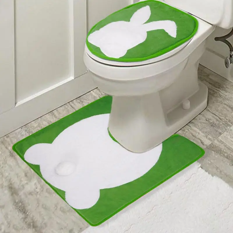 Easter Decorstion green Bunny toilet seat cover Fashionable Bath Toilet Cover Set Washable Quick Dry Bathroom Rug & Toilet Cover