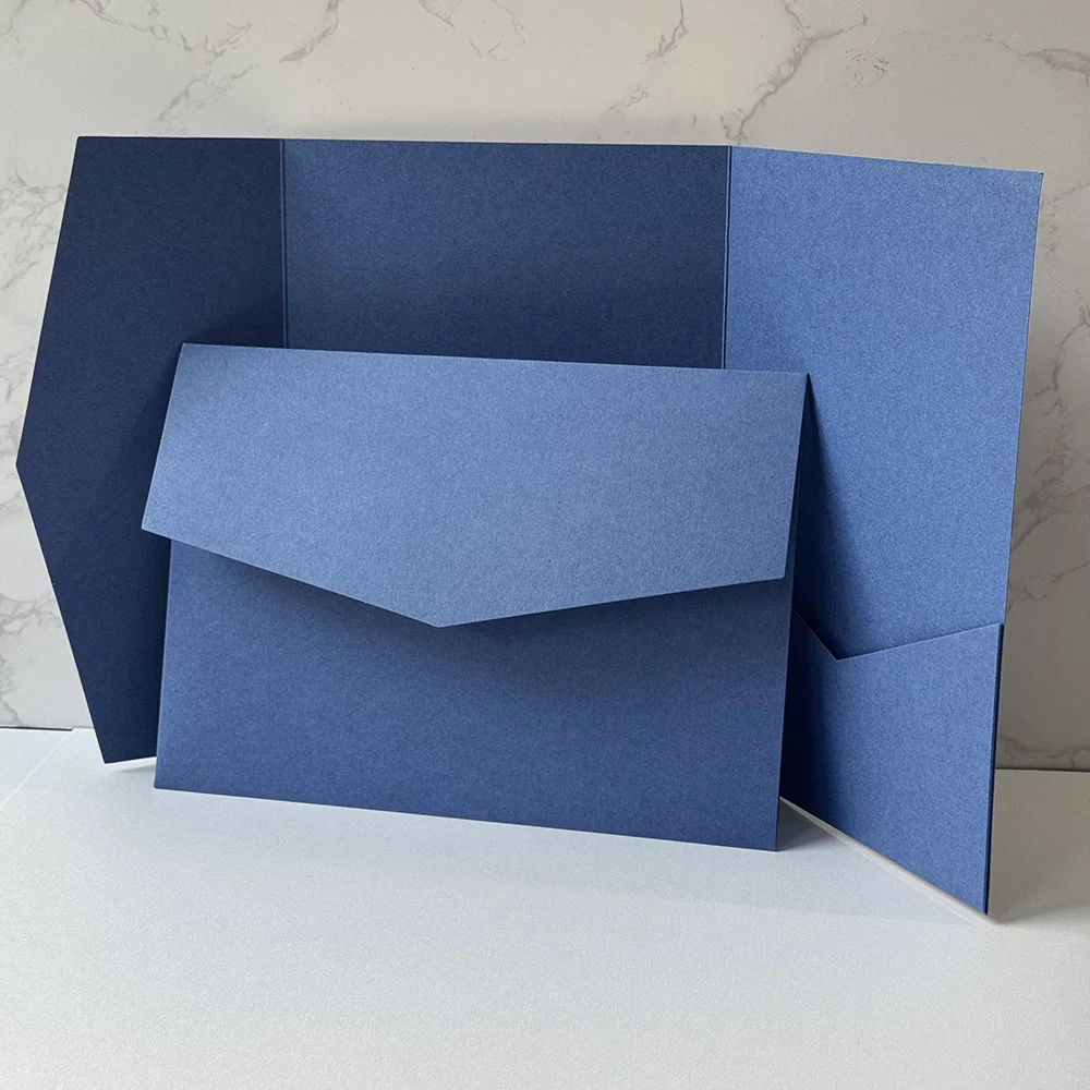 25pcs Blank Pocketfold Card Invitation DIY wedding paper envelope，navy blue