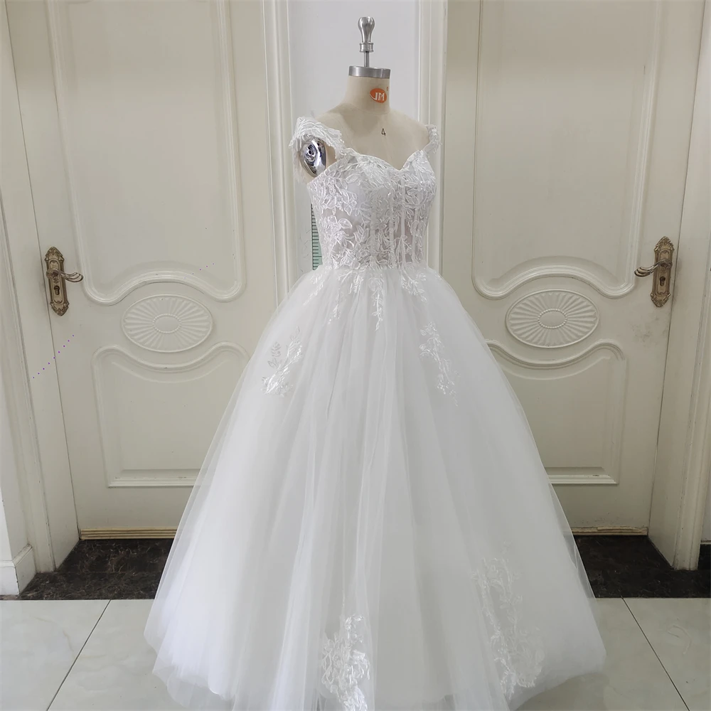 Customized ZJ9361 White Lace Tulle Off Shoulder Wedding Dress A-Line Lace-Up Back Ball Gowns Bride Princess Formal Women Dress