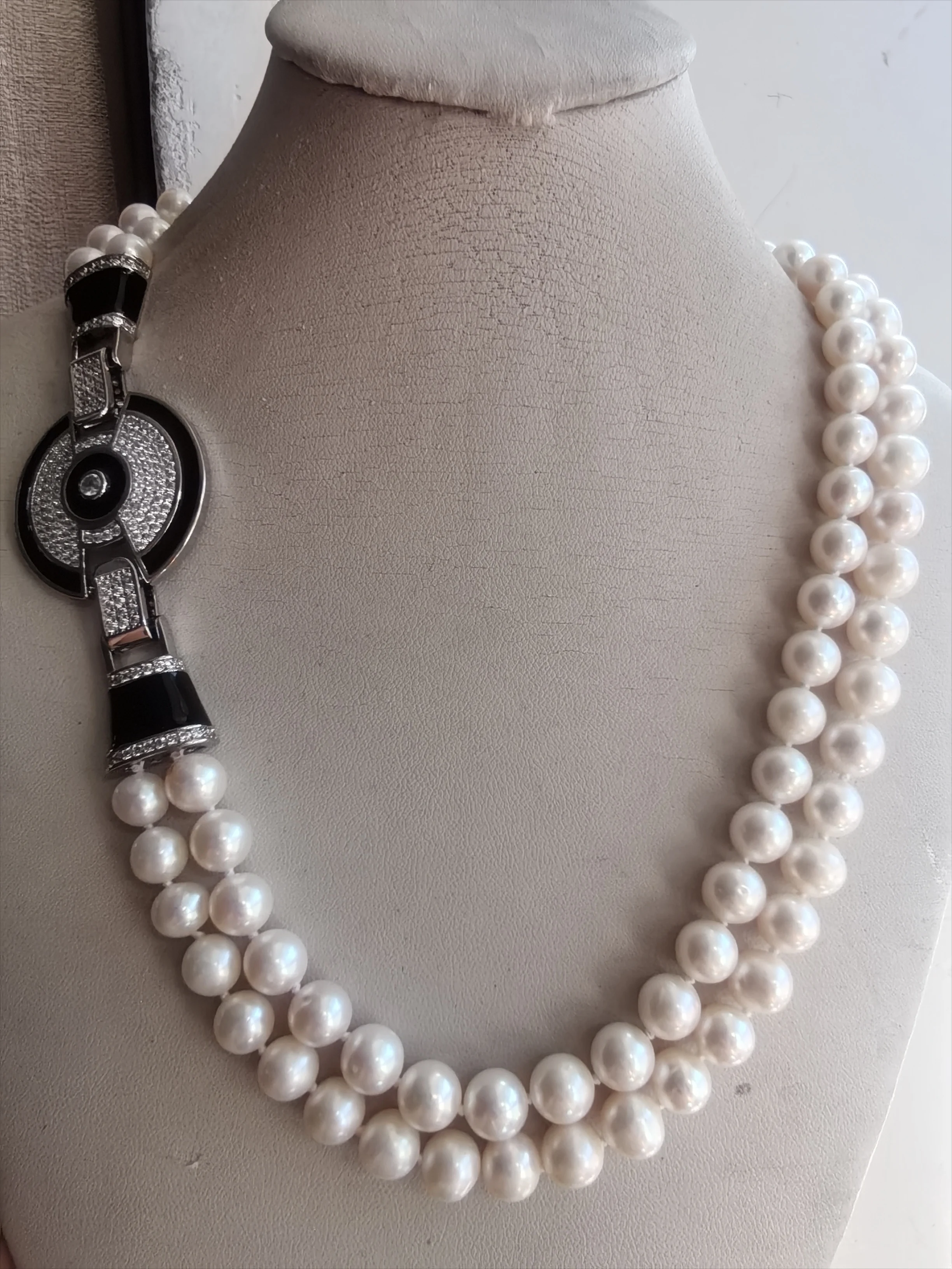 

2-Row New Pearl Necklace AAA 8-9mm Natural South Sea Round Pearl Necklace 925s16-18 inch 18-20 inch