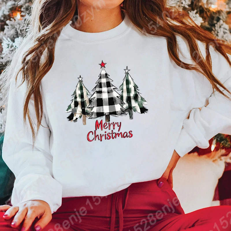 

Fashion Women Long Sleeve Hoodless Pullover Christmas Tree Merry Christmas Print Round Neck Outdoor Sweatshirt Trend Ladies Tops