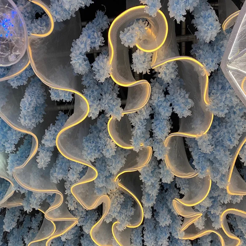 

Креативная белая волнистая марля, изогнутая с подсветкой, веревка для свадебного потолка, центральные украшения для вечеринки, мероприятия, реквизит